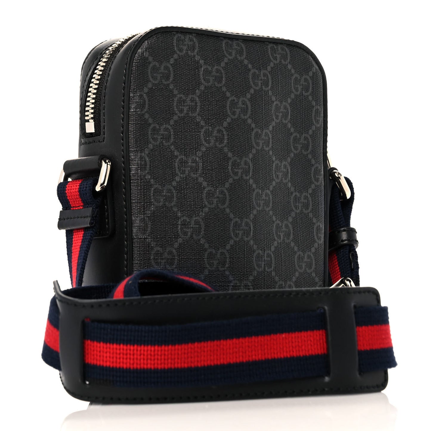GG Supreme Monogram Appia Calfskin Web Small Camera Messenger Bag Black Grey