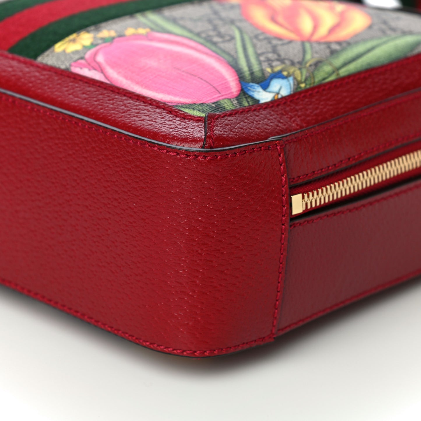 GG Supreme Monogram Flora Web Small Ophidia Top Handle Shoulder Bag Hibiscus Red