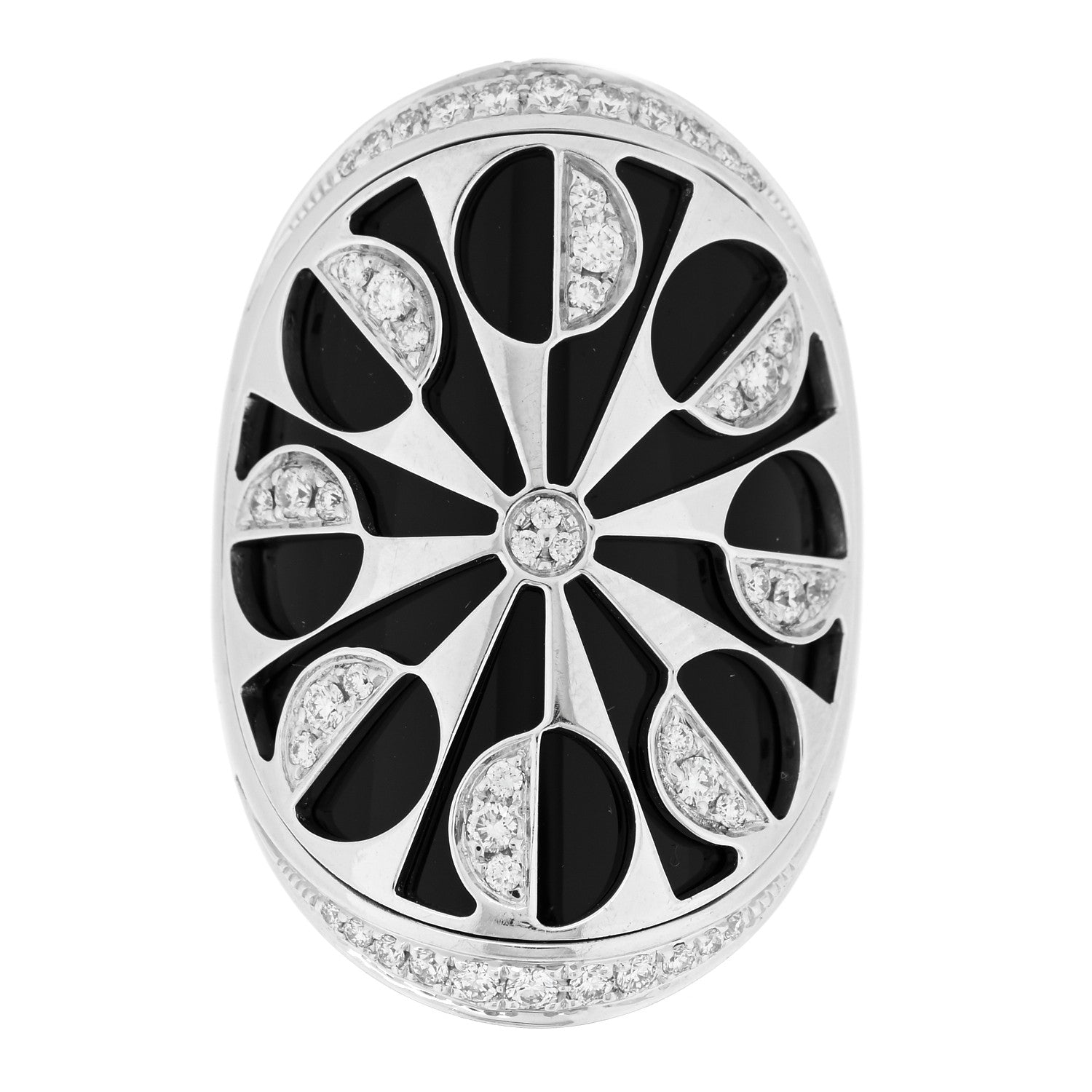 Bulgari 18K White Gold Diamond Black Onyx Intarsio Ring 52 6 1 of 5