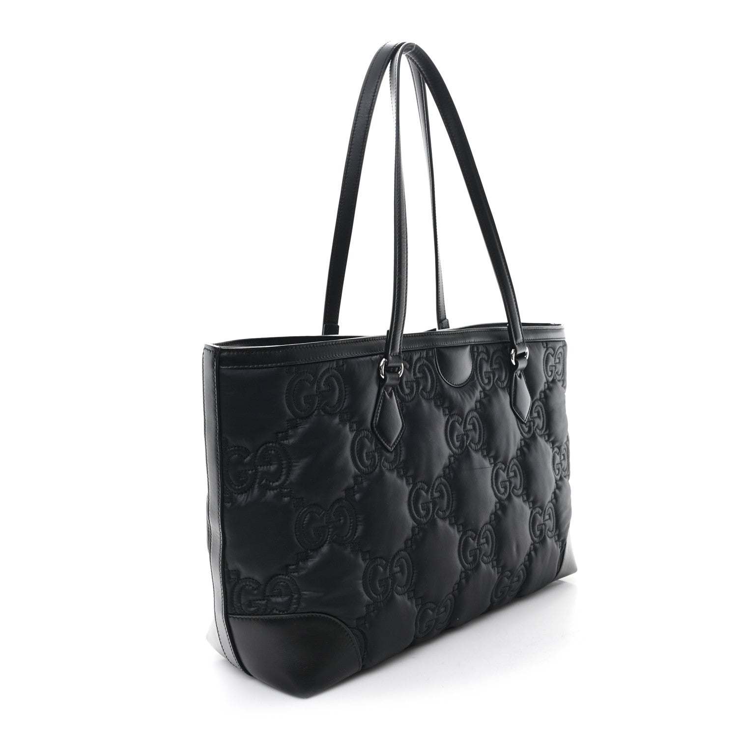 Gucci Nylon Calfskin Enamel GG Matelasse Medium Ophidia Shopping Tote Black 3 of 10