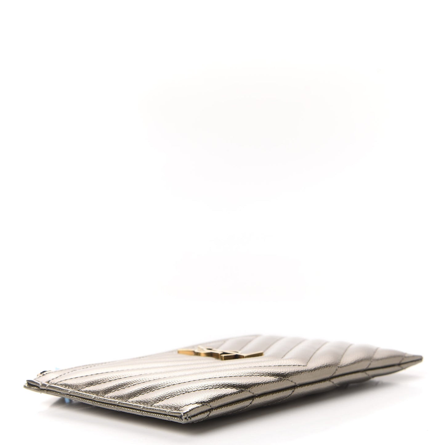 Metallic Grain De Poudre Matelasse Chevron Monogram Bill Pouch Piombo