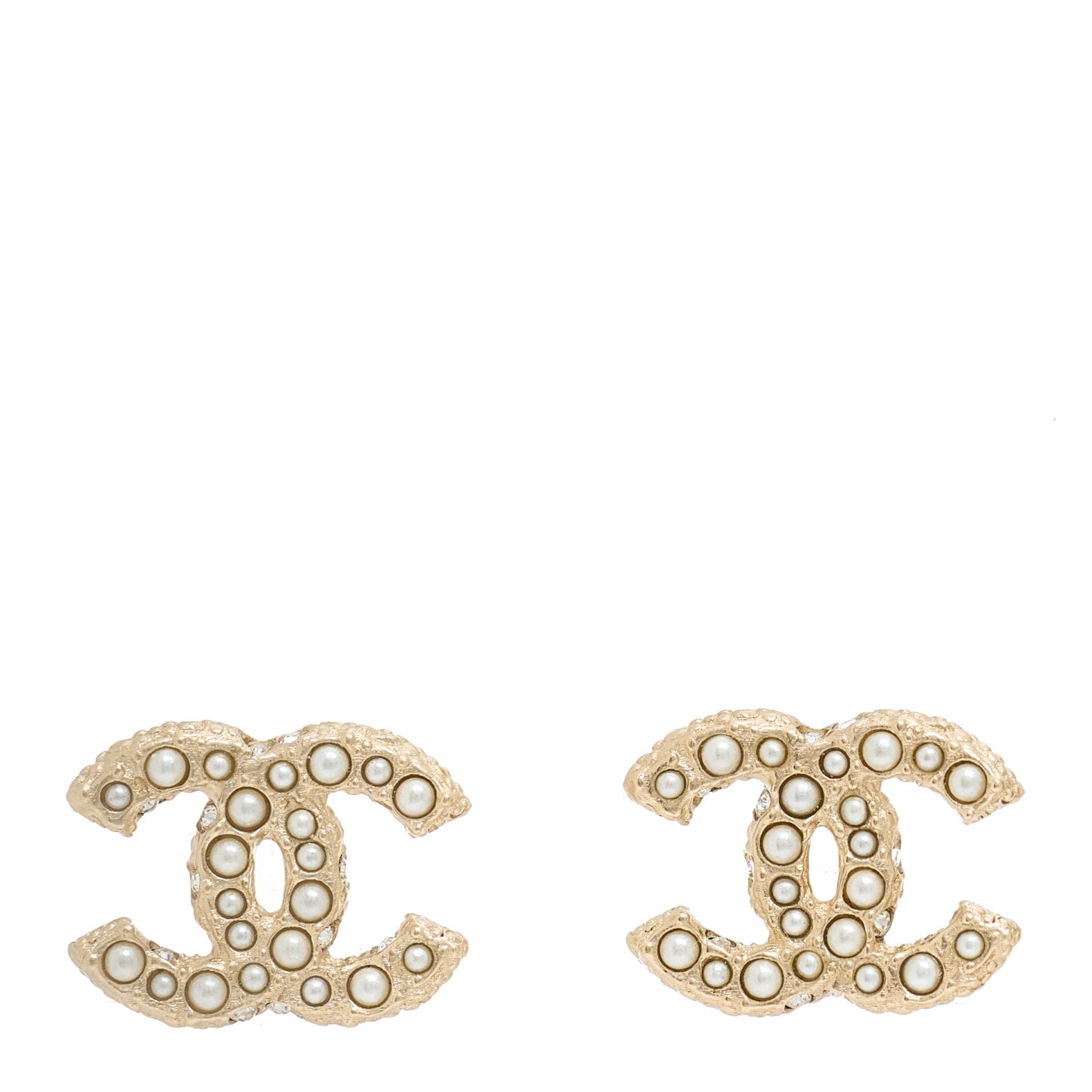 Metal Graduated Pearl Crystal CC Earrings Light Gold