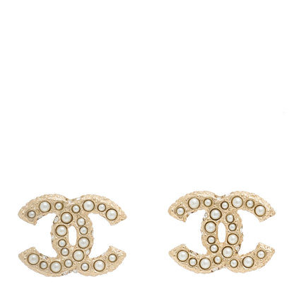 Chanel Metal Graduated Pearl Crystal CC Earrings Light Gold 1 of 5