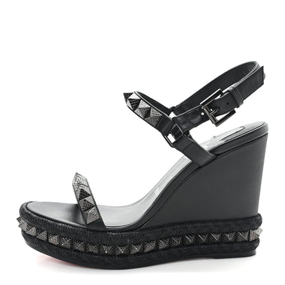 Christian Louboutin Kid Laminato Satin Pyraclou 110 Wedge Sandals 37 Black 1 of 9