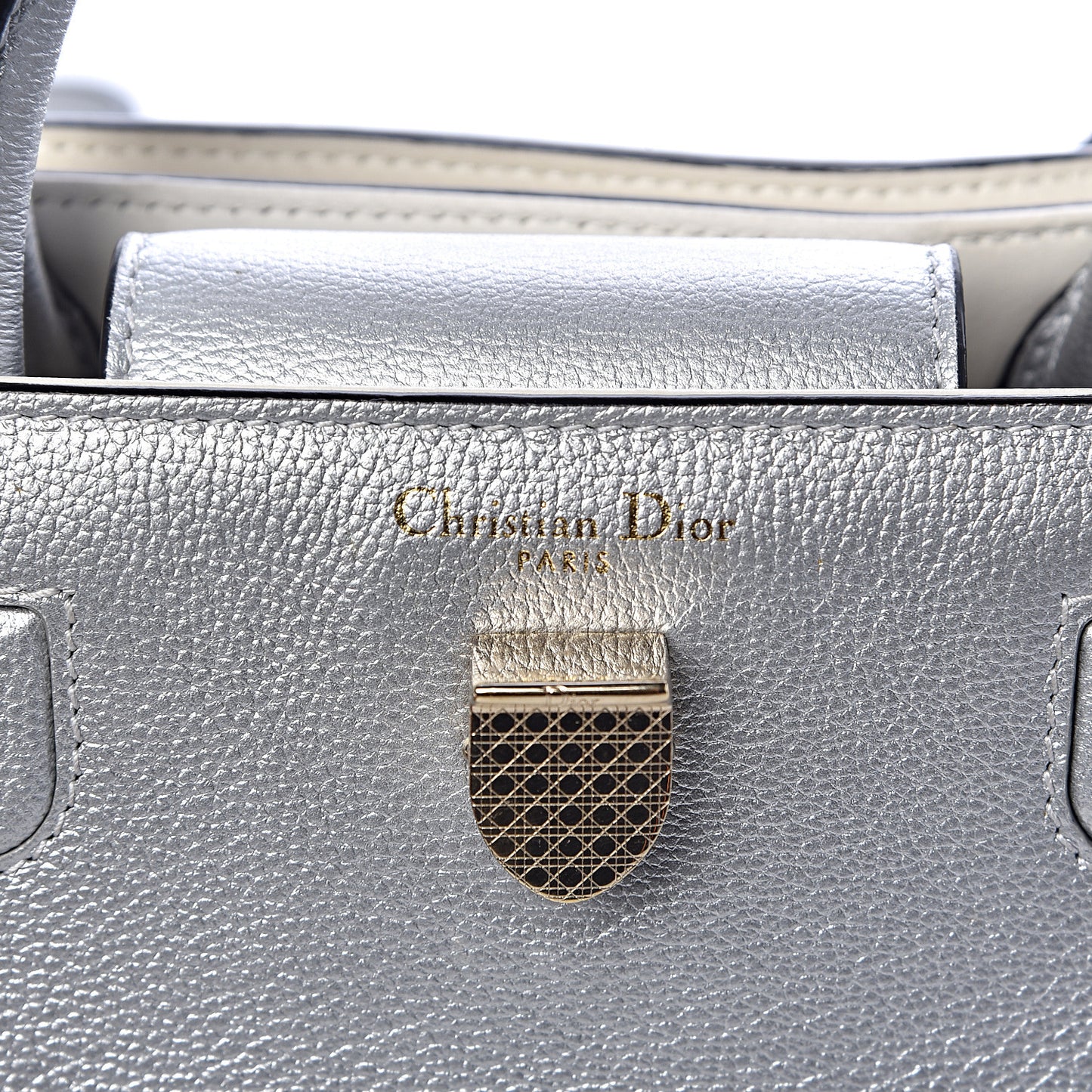 Metallic Grained Calfskin Mini Diorever Flap Silver