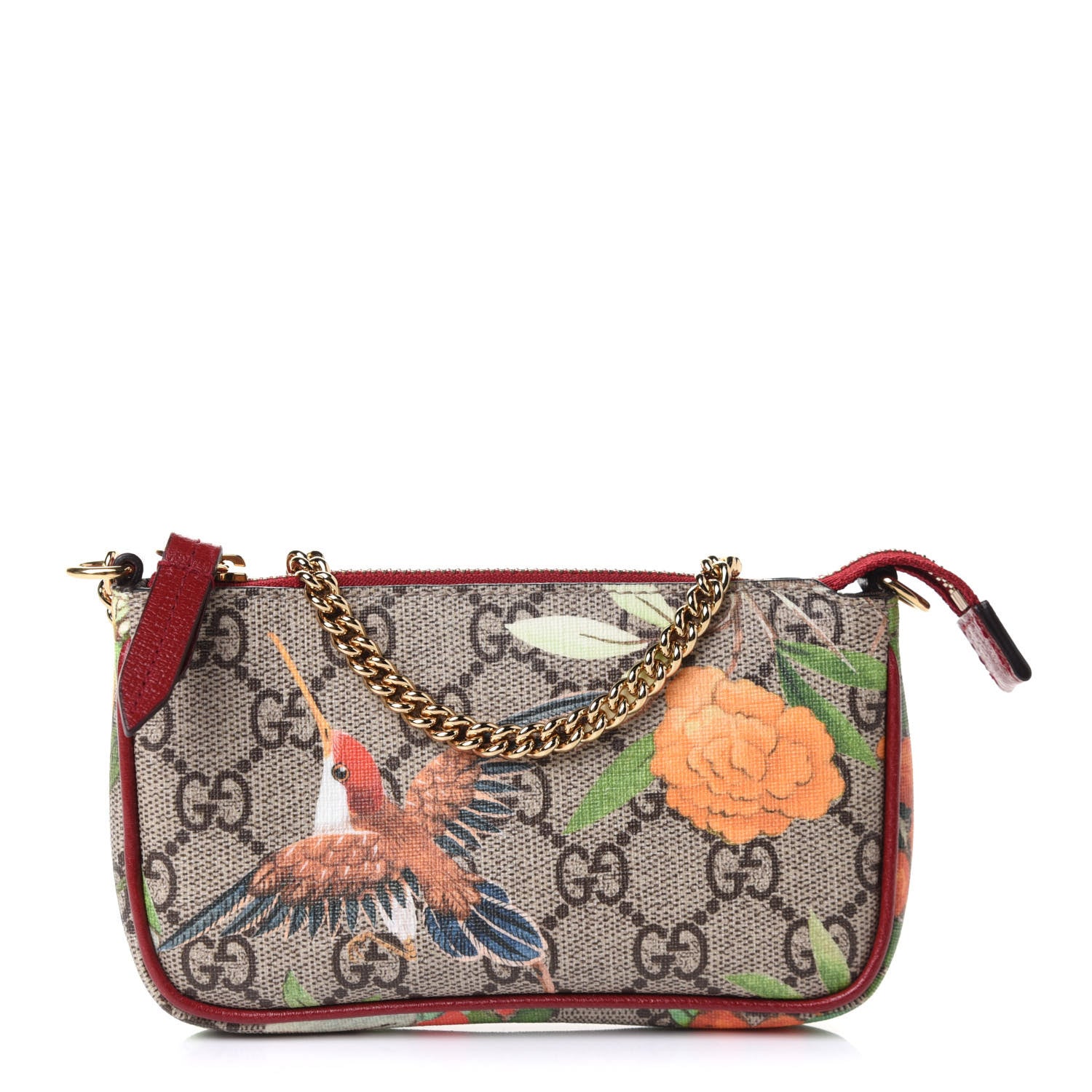 Gucci GG Supreme Monogram Tian Mini Chain Bag Beige Multicolor Red 1 of 10