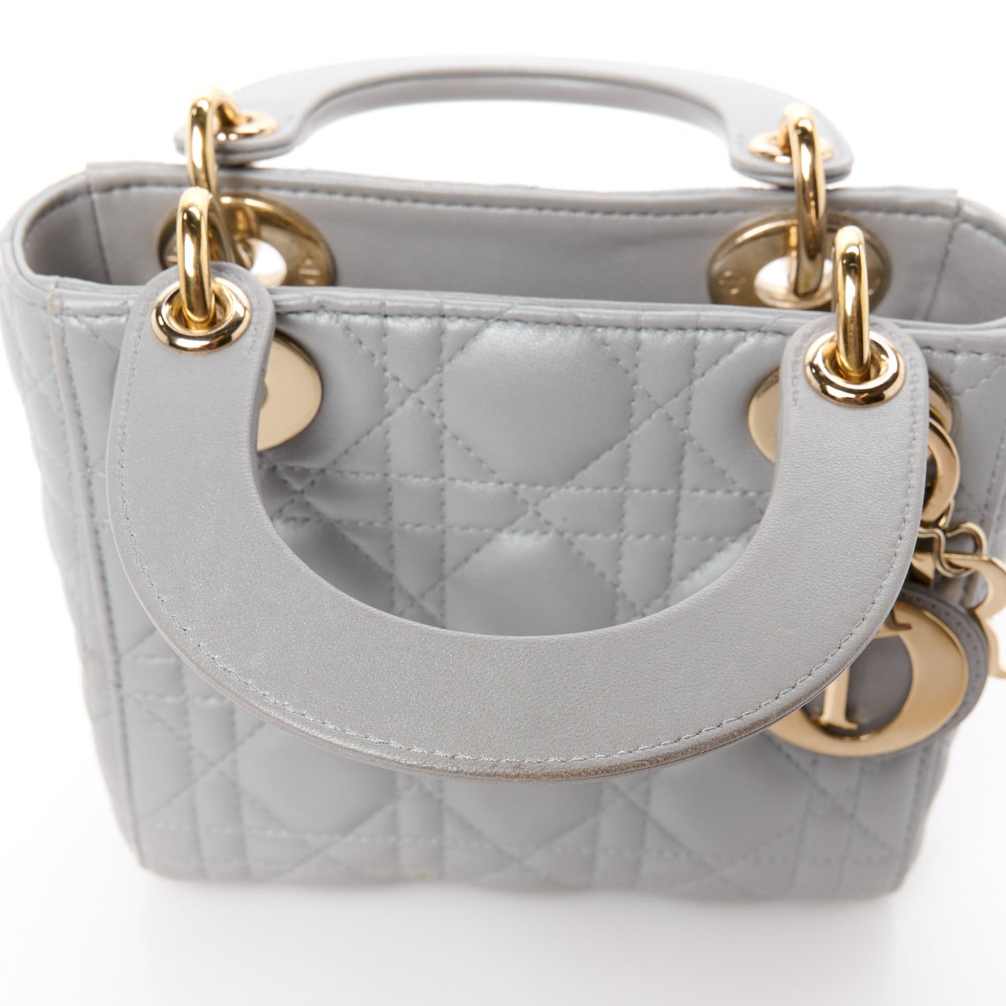 Metallic Lambskin Cannage Mini Lady Dior Grey