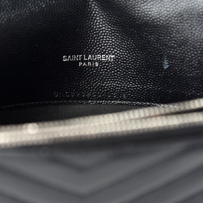 Saint Laurent Grain De Poudre Matelasse Chevron Monogram Envelope Chain Wallet Black 9 of 11