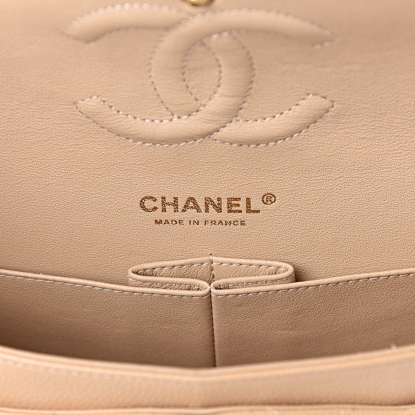 Caviar Quilted Medium Double Flap Beige