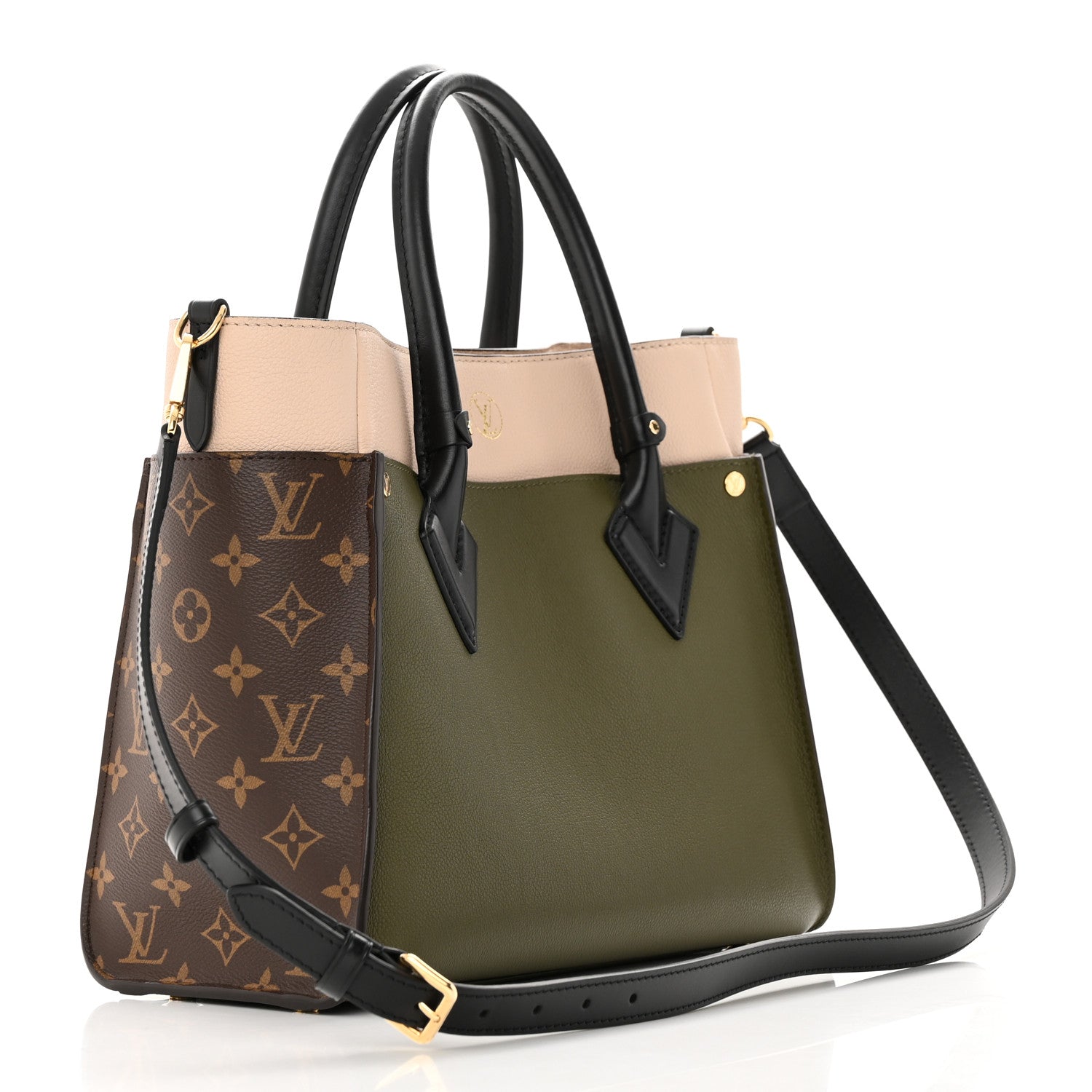 Louis Vuitton Calfskin Monogram On My Side MM Laurier Green Toffee Latte Beige 3 of 10
