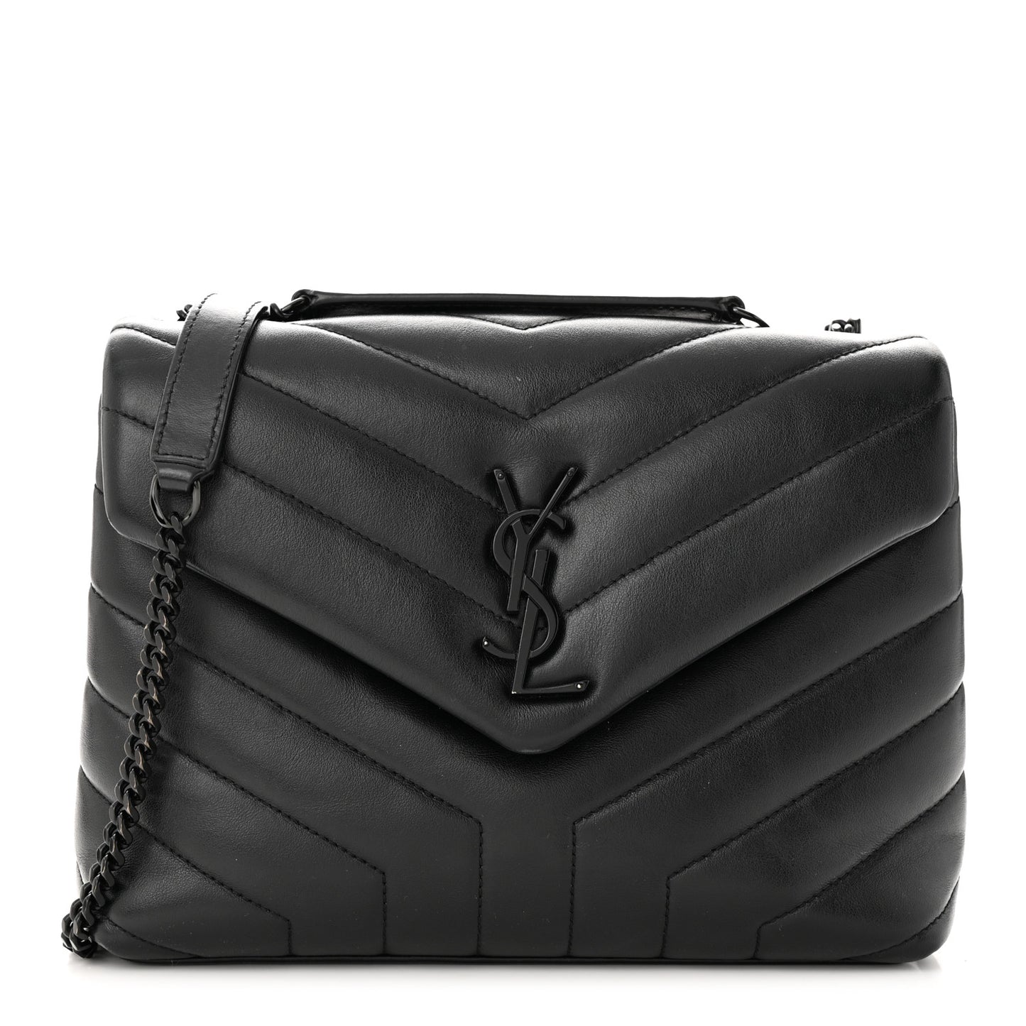 Calfskin Y Quilted Monogram Monochrome Small Loulou Chain Satchel Black