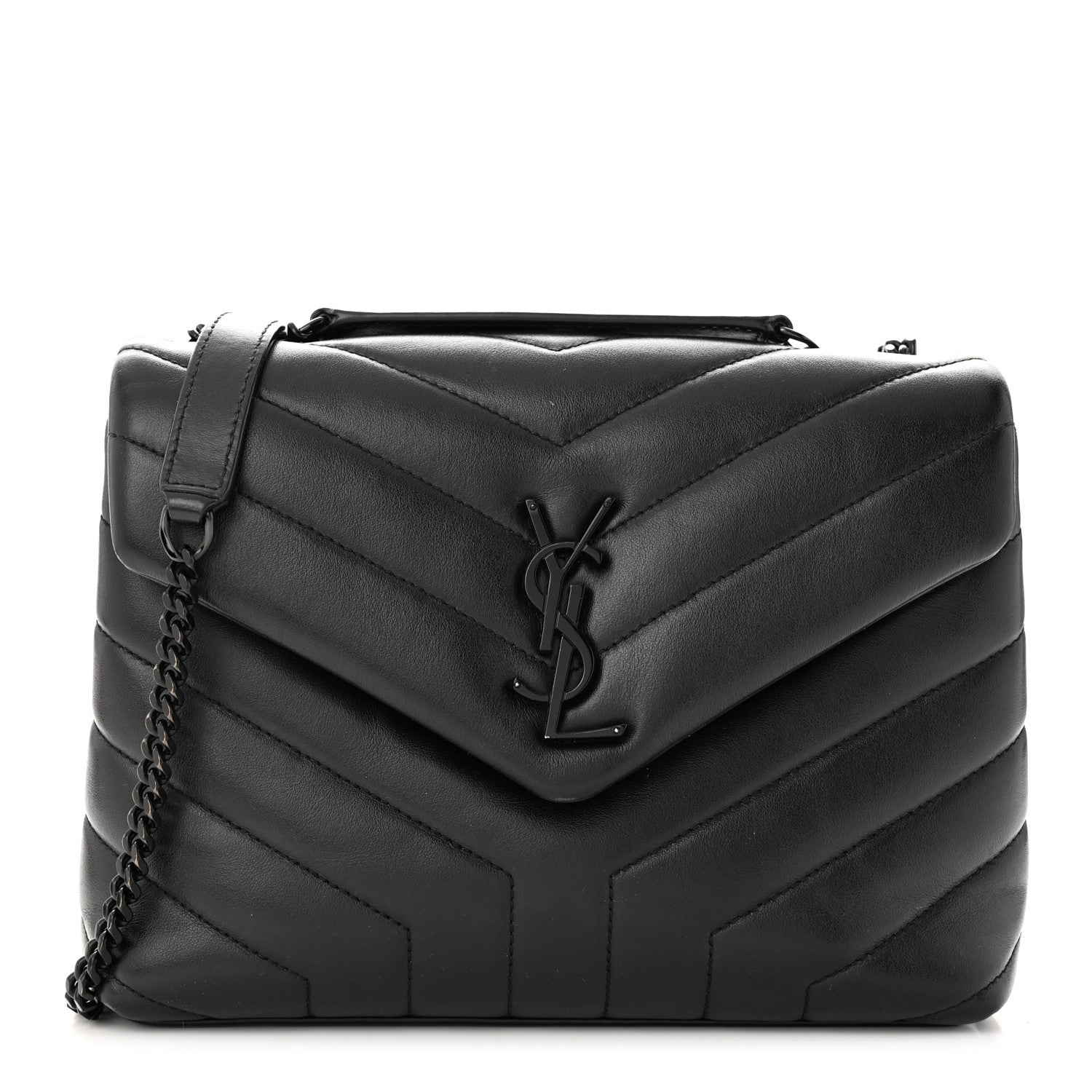 Saint Laurent Calfskin Y Quilted Monogram Monochrome Small Loulou Chain Satchel Black 1 of 11