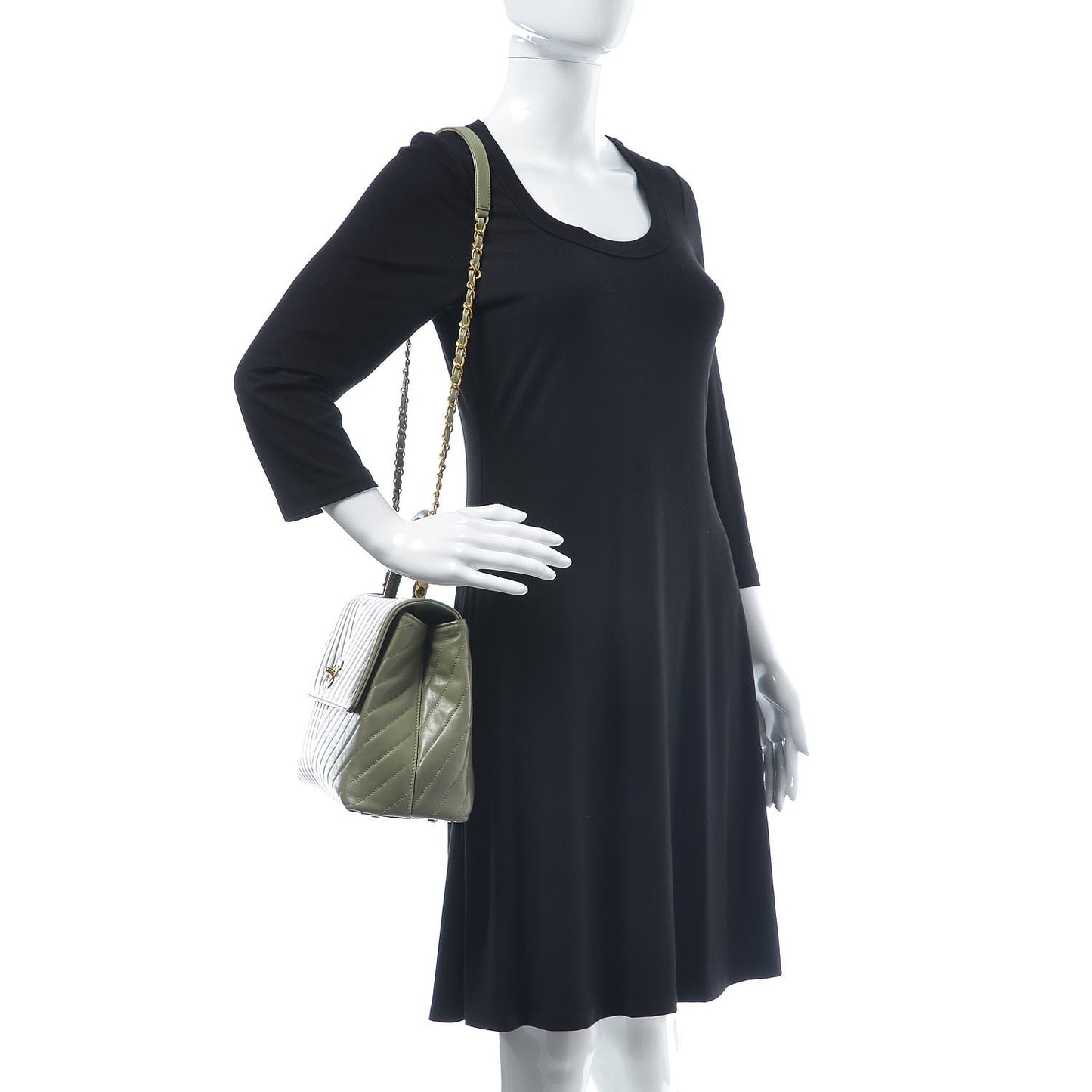 Calfskin Lizard Chevron Quilted Medium Coco Handle Flap Green