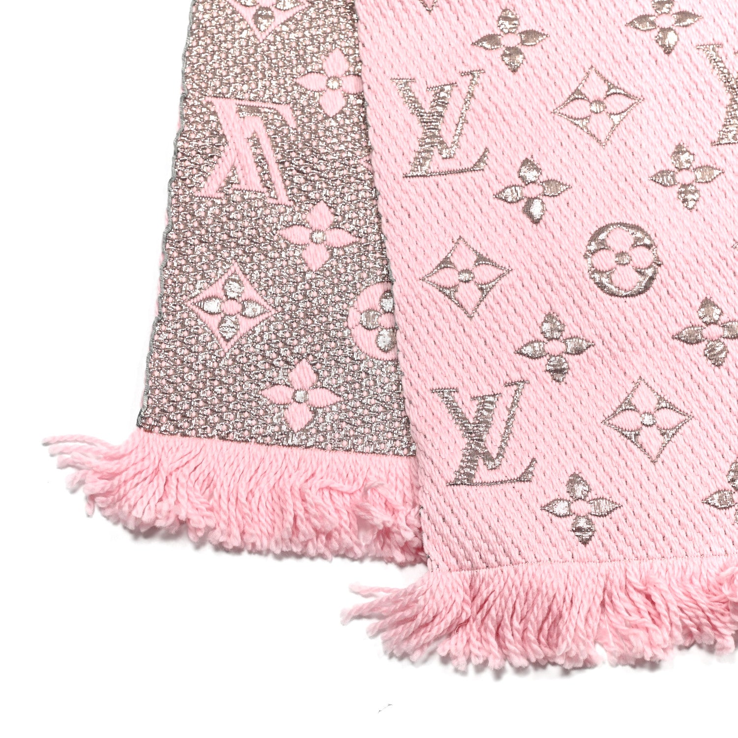 Louis Vuitton Wool Silk Logomania Shine Scarf Pink 3 of 4