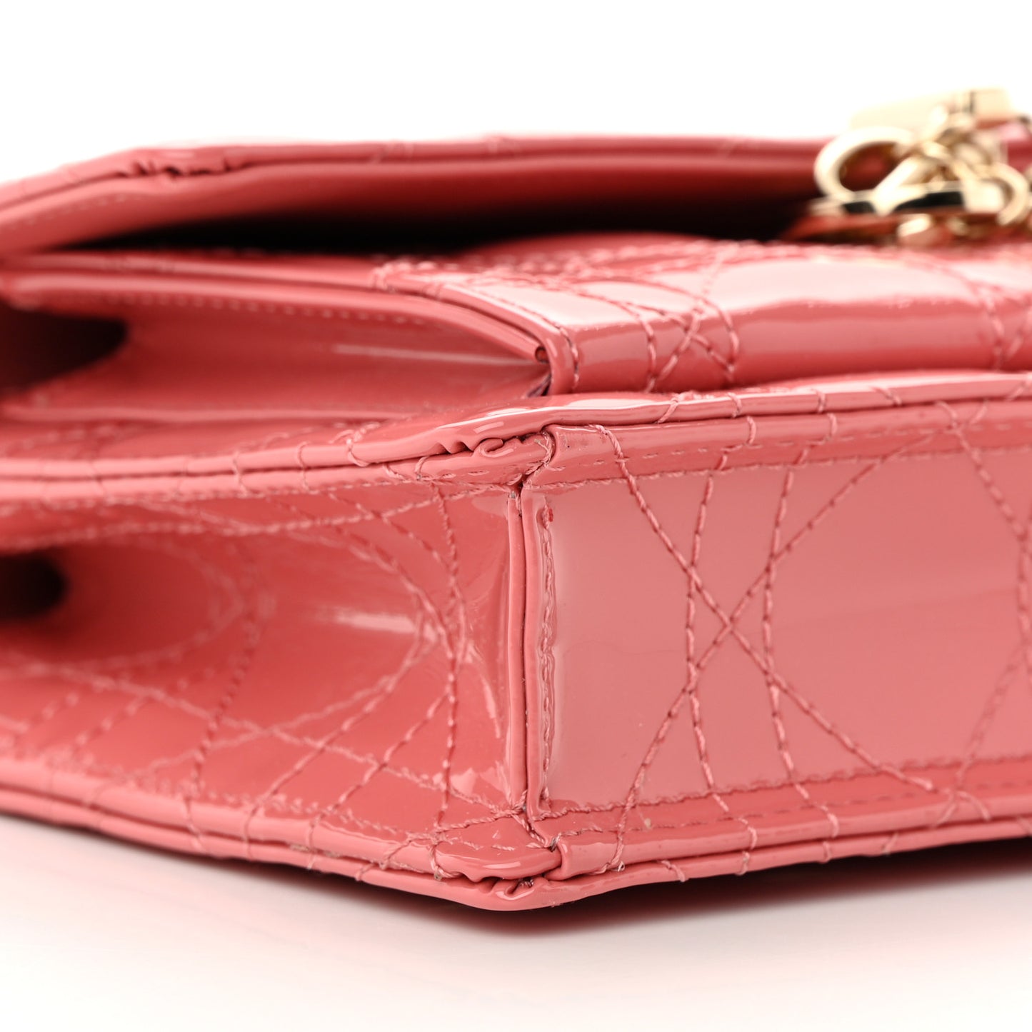 Patent Cannage Lady Dior Chain Pouch Pink