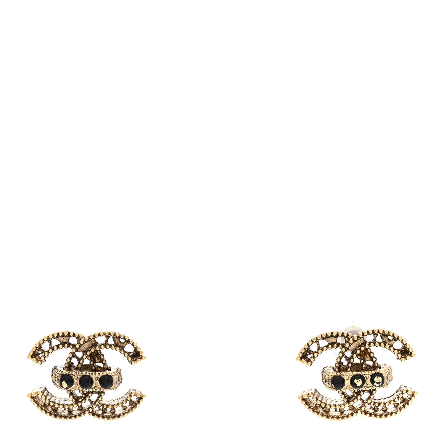 Chanel Bead CC Earrings Black Gold 1 of 6