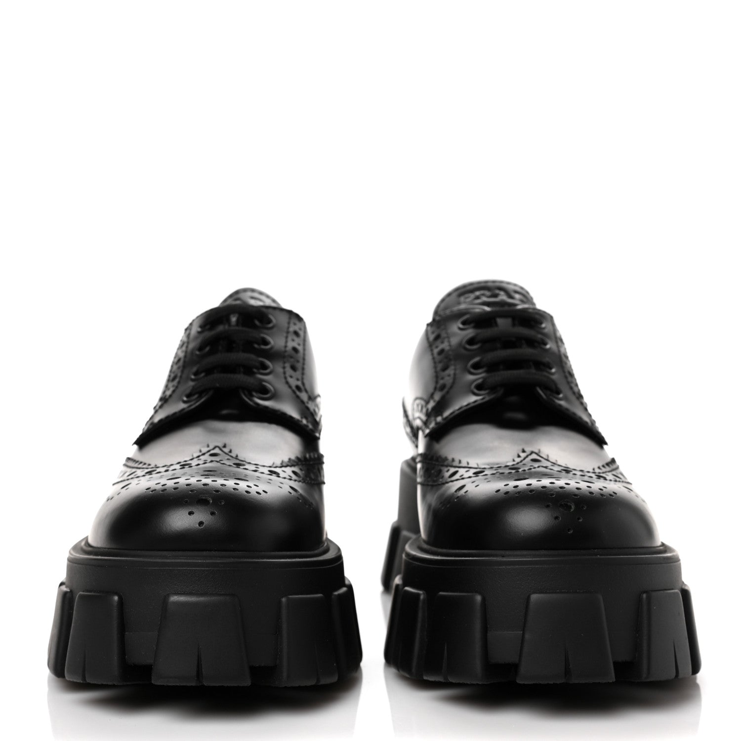 Prada Spazzolato Rois Brogue Monolith 55mm Derby Loafers 37.5 Black 2 of 7