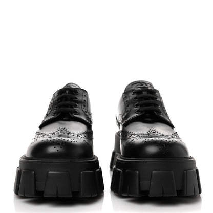 Prada Spazzolato Rois Brogue Monolith 55mm Derby Loafers 37.5 Black 2 of 7
