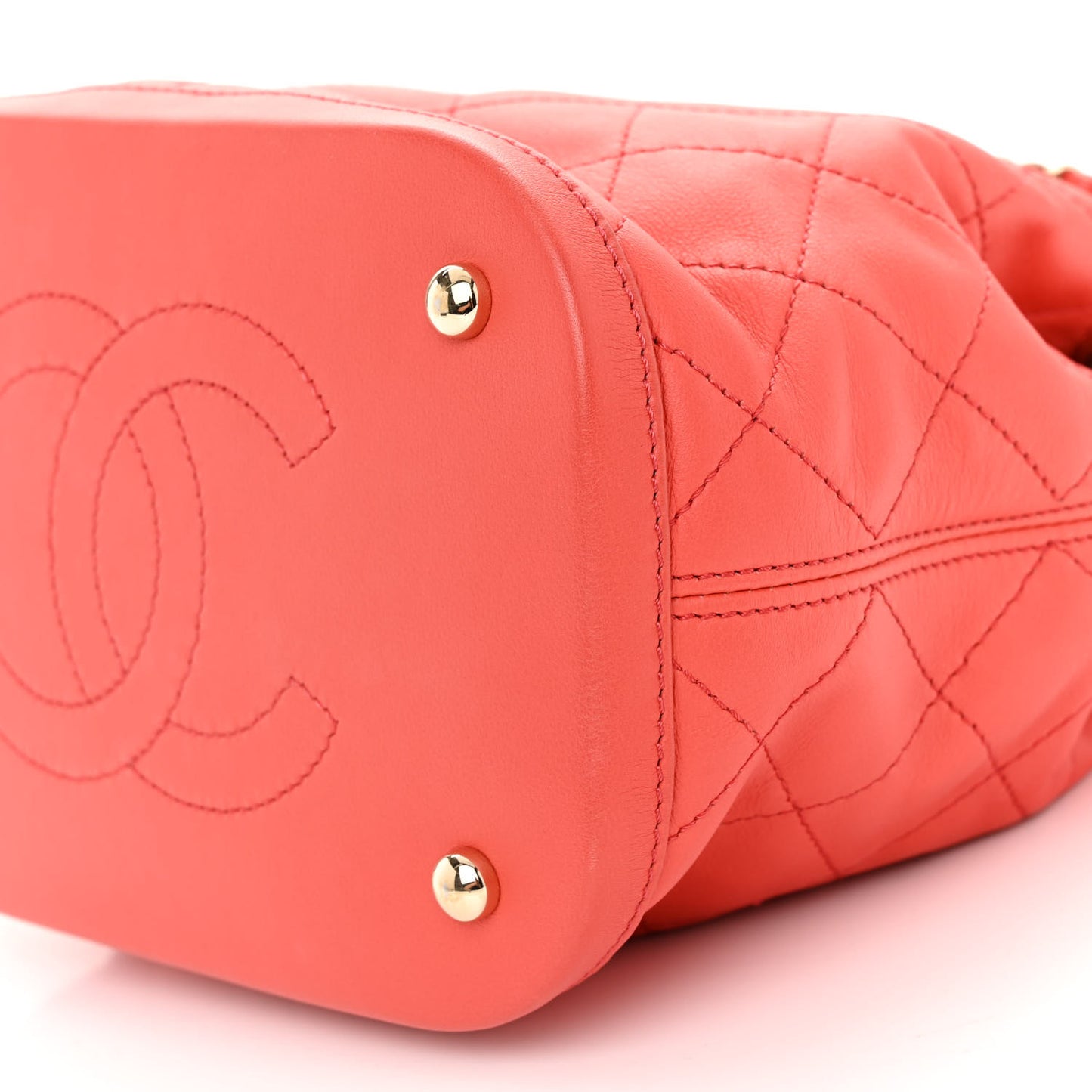 Calfskin Stitched Chain Bucket Bag Coral