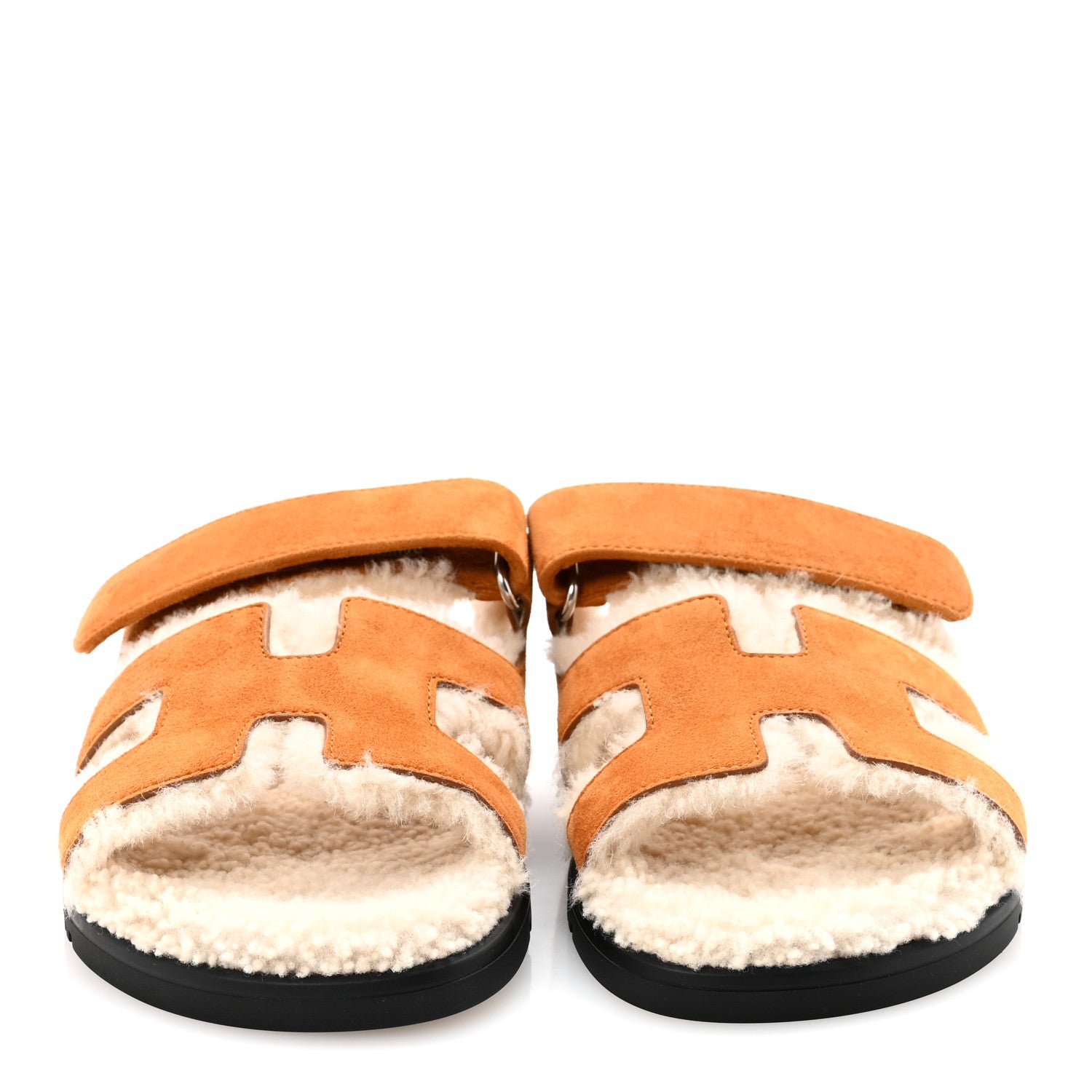 Hermes Suede Goatskin Woolskin Womens Chypre Sandals 36 Brun Fume Ecru 3 of 9