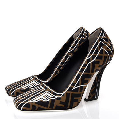 Fendi Lycra Film FF FFreedom Decollete Pumps 38 Tobacco Moro White 3 of 8