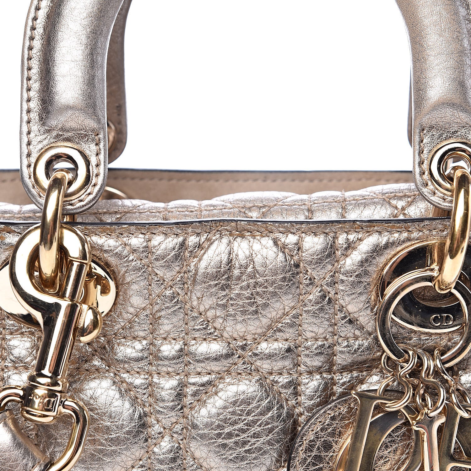 Christian Dior Metallic Grained Calfskin Cannage Small Supple Lady Dior Pale Gold 12 of 12