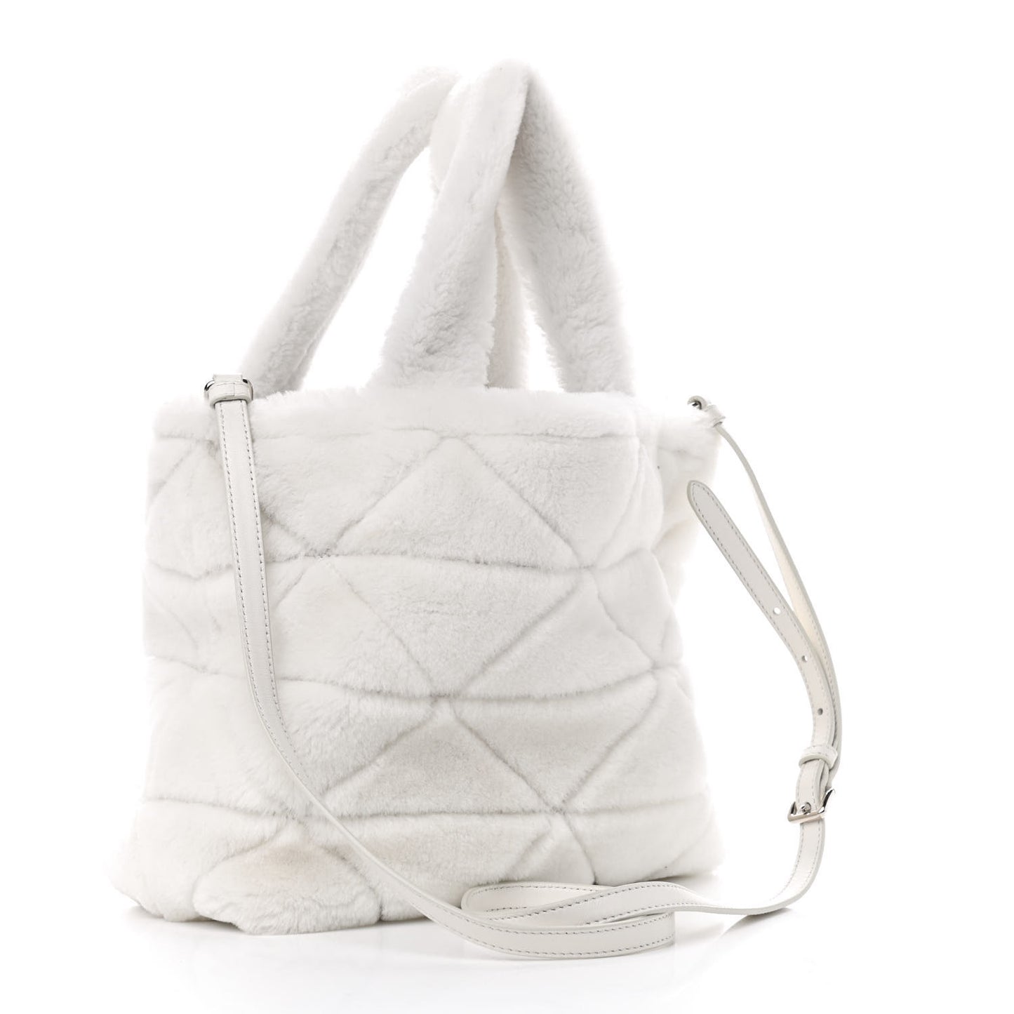 Shearling Nappa Triangle Quilted Patchwork System Tote White