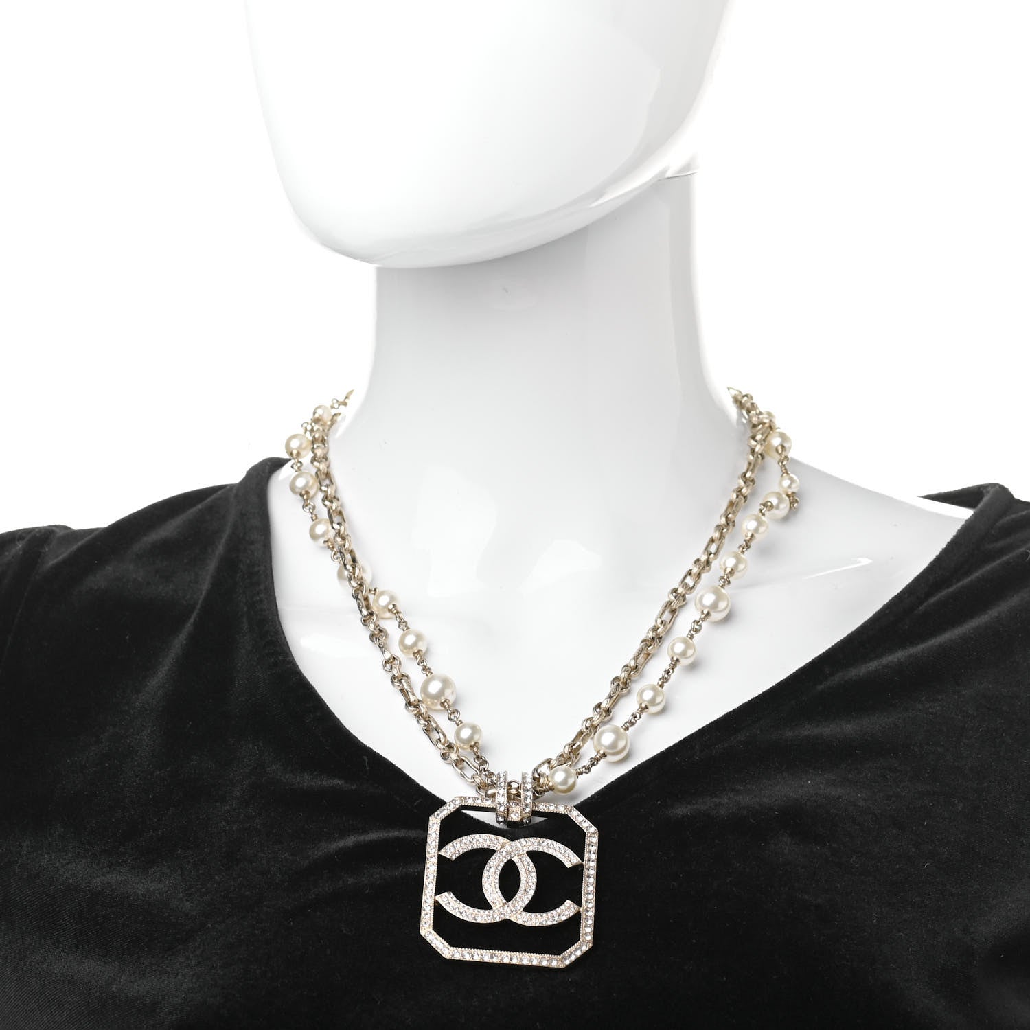 Chanel Pearl Crystal CC Double Strand Necklace Gold 2 of 6
