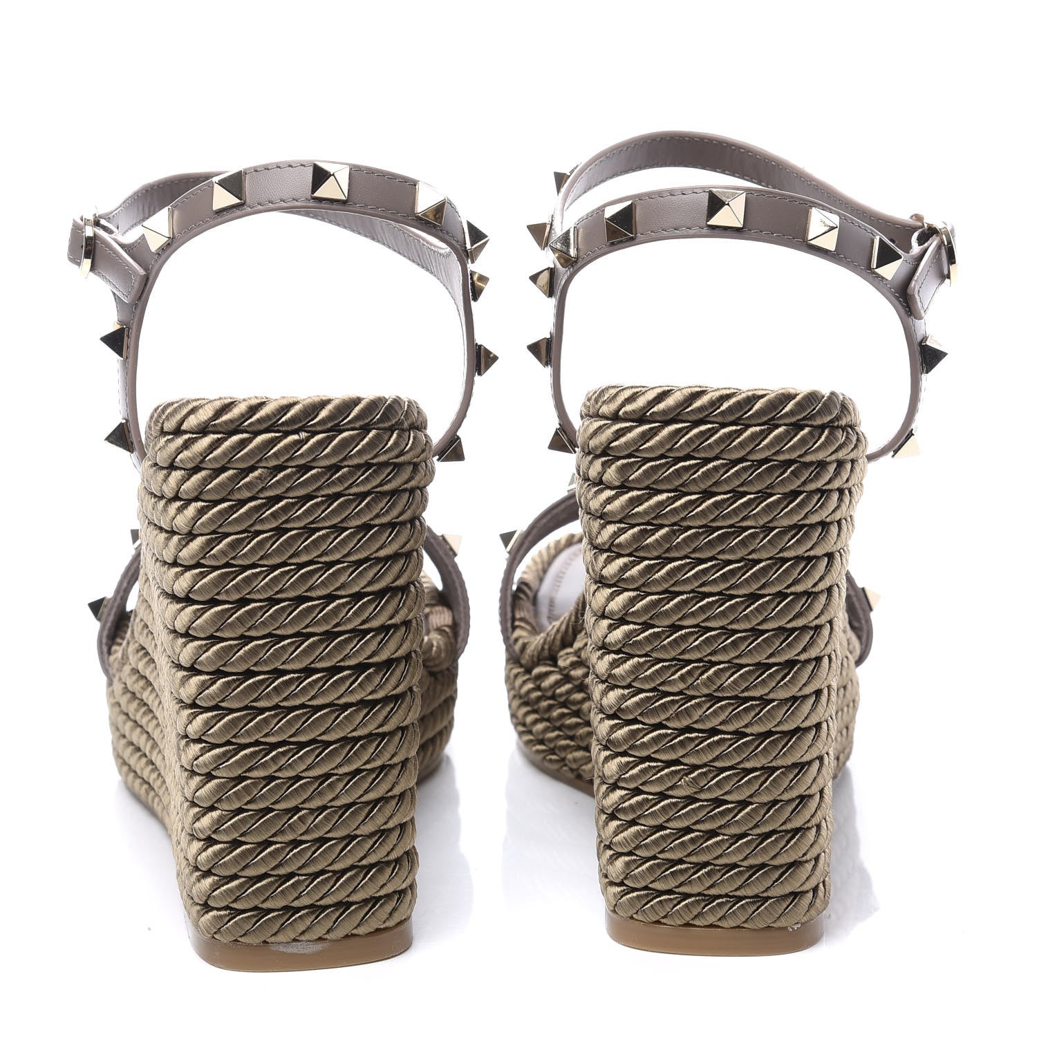 Valentino Garavani Silk Calfskin Rockstud Torchon Espadrille 25/115mm Wedge Sandals 40 Clay 7 of 11