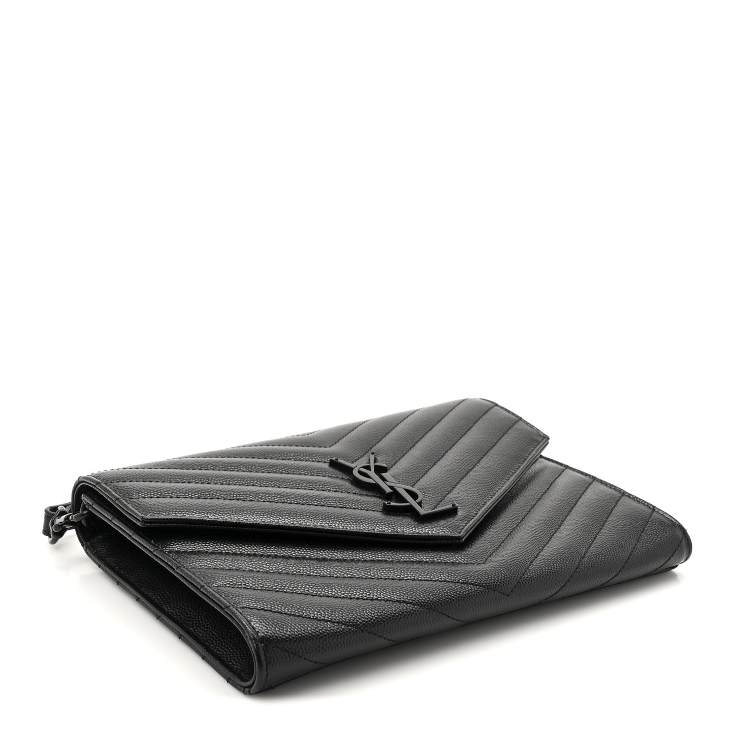 Grain De Poudre Matelasse Chevron Monogram Monochrome Envelope Clutch Black