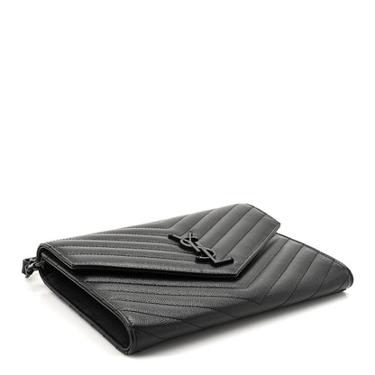 Saint Laurent Grain De Poudre Matelasse Chevron Monogram Monochrome Envelope Clutch Black 4 of 7