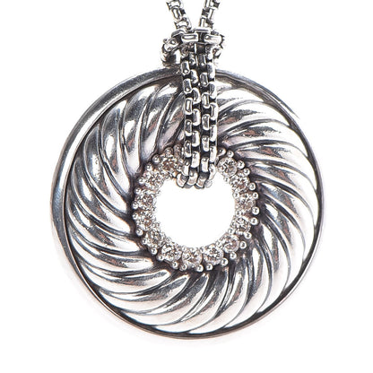 David Yurman Sterling Silver Diamond 19mm Thoroughbred Pendant Necklace 4 of 7