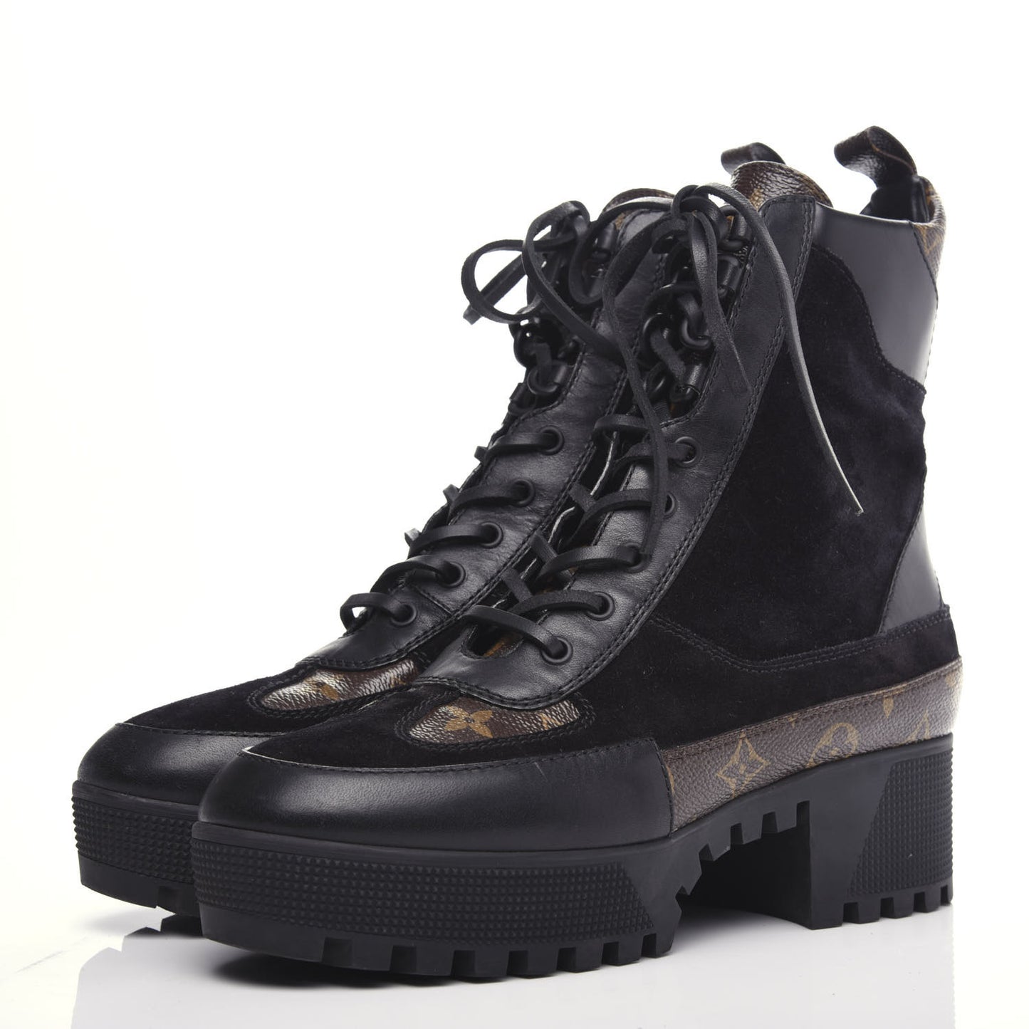 Suede Calfskin Monogram Laureate Platform Desert Boots 40 Black