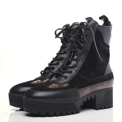 Louis Vuitton Suede Calfskin Monogram Laureate Platform Desert Boots 40 Black 3 of 10