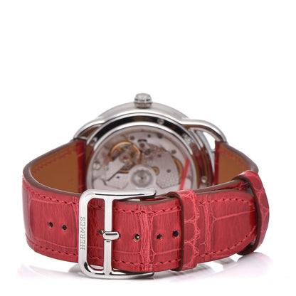 Hermes Stainless Steel Alligator Mother of Pearl 38mm Arceau Petite Lune Automatic Watch Braise 4 of 9