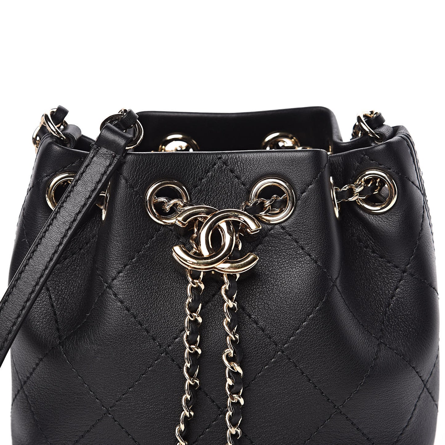 Calfskin Stitched Mini Drawstring CC Bag Black