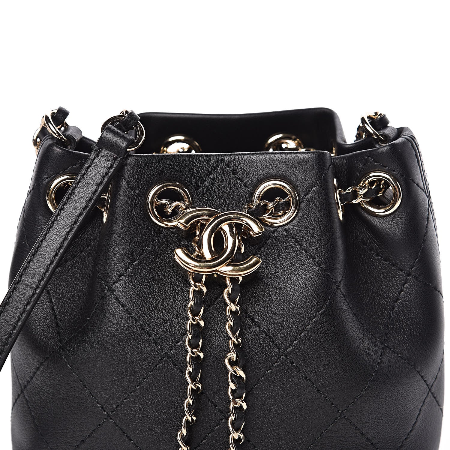 Chanel Calfskin Stitched Mini Drawstring CC Bag Black 11 of 11