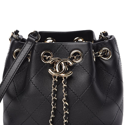 Chanel Calfskin Stitched Mini Drawstring CC Bag Black 11 of 11