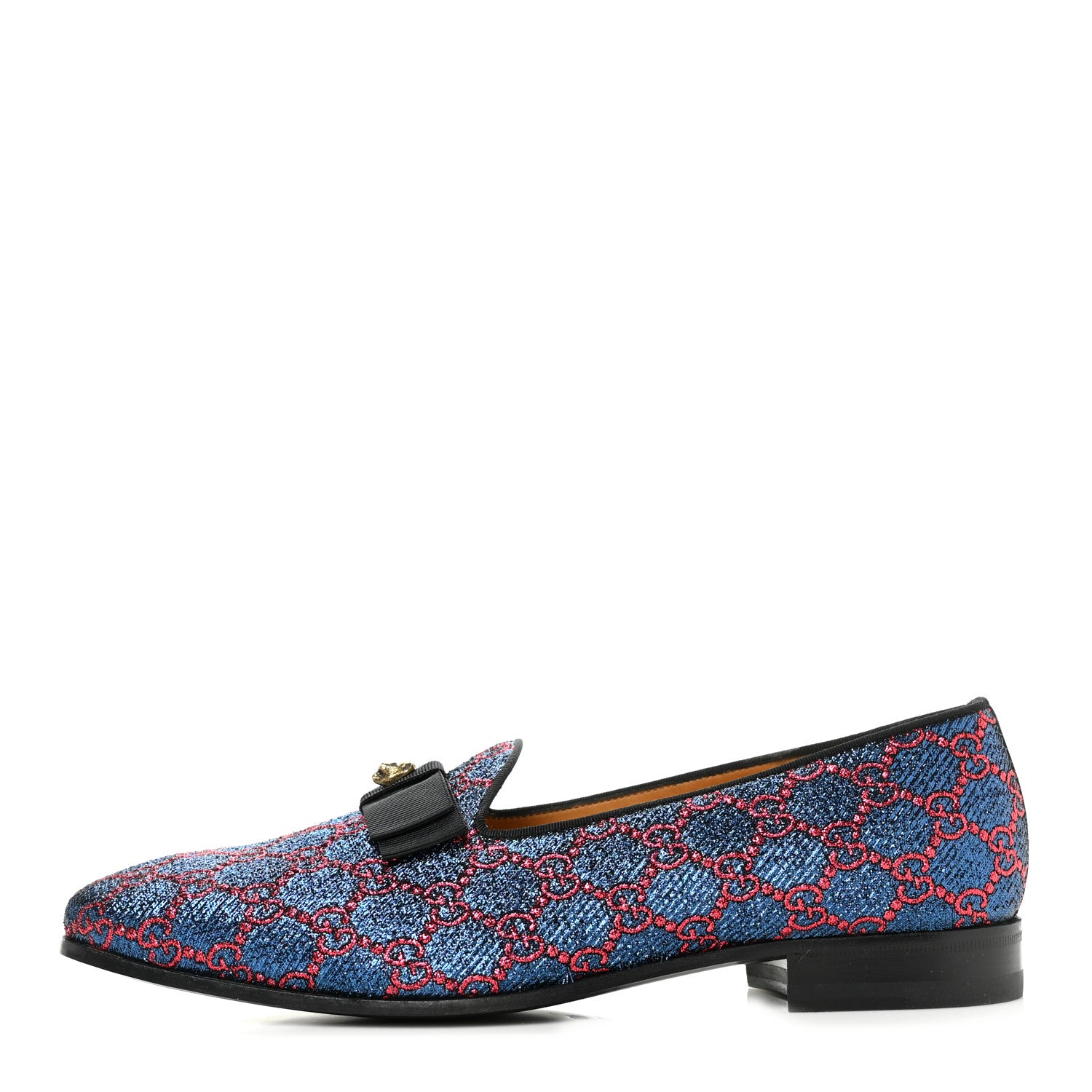 Gucci Lurex GG Monogram Mens Bow Loafers 6.5 Iridescent Blue Iridescent Red Black 1 of 9