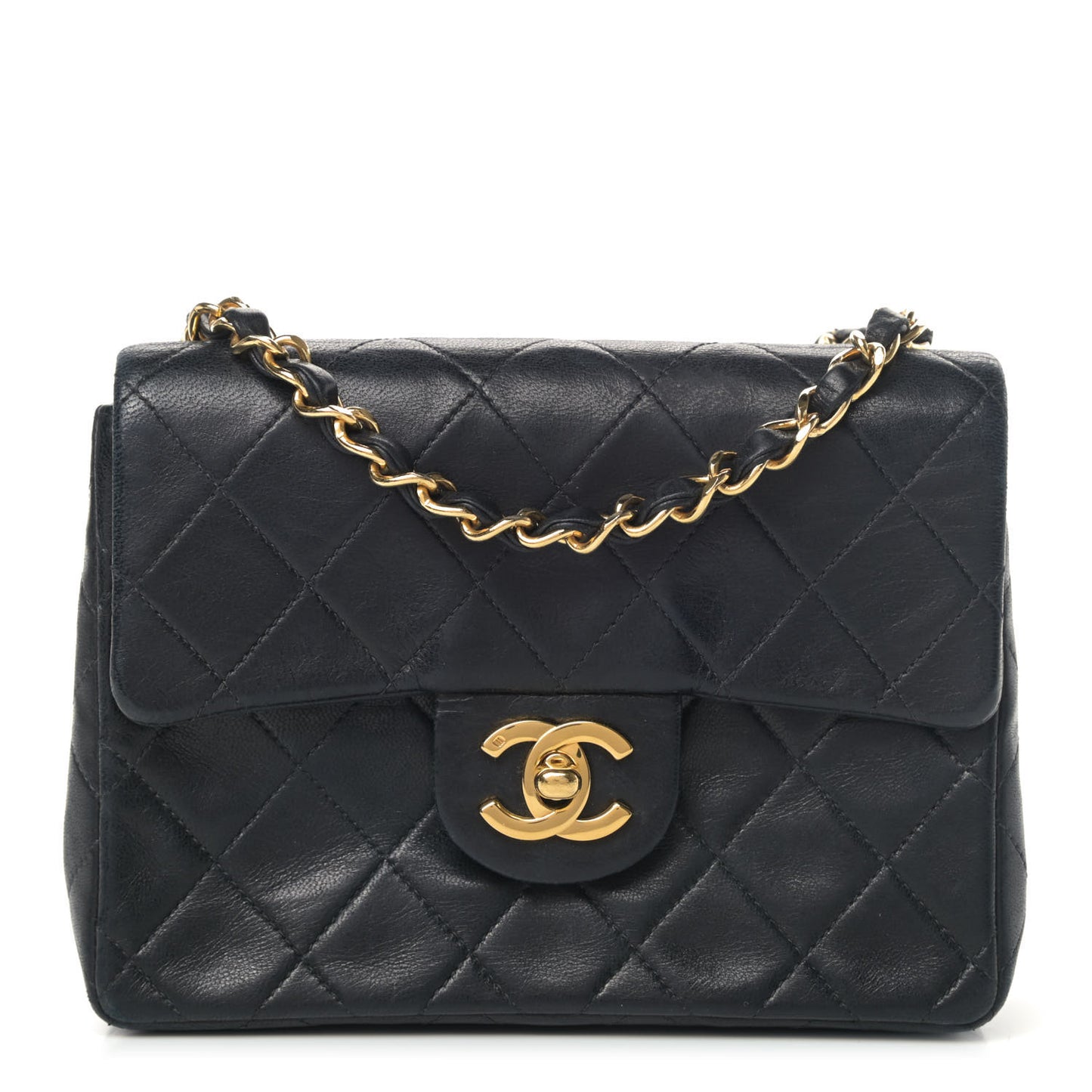 Lambskin Quilted Mini Square Flap Bag Black