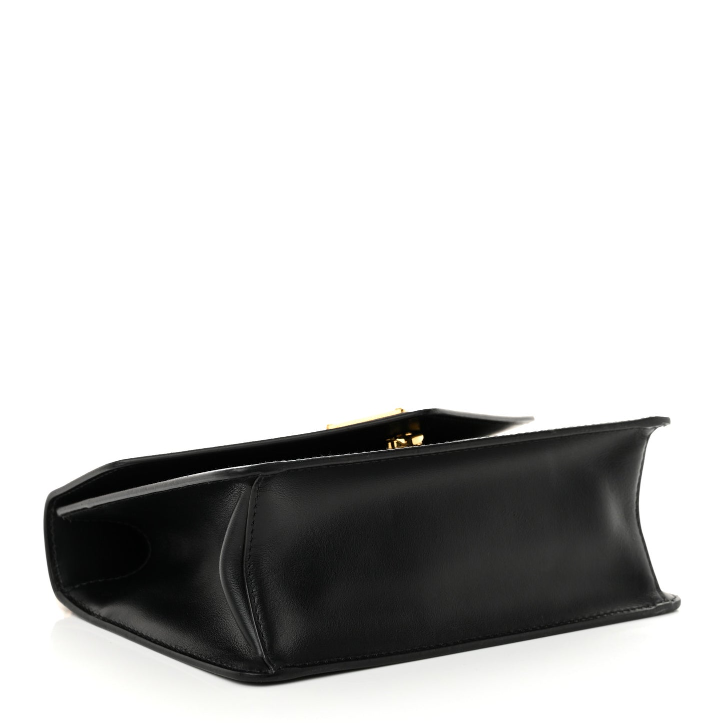 Saffiano Soft Calfskin Metal Triangle Logo Envelope Chain Shoulder Bag Black