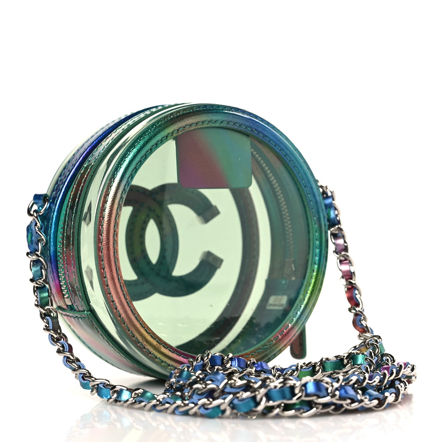 Chanel PVC Calfskin Lambskin Quilted Round Filigree Clutch With Chain Green 3 of 9