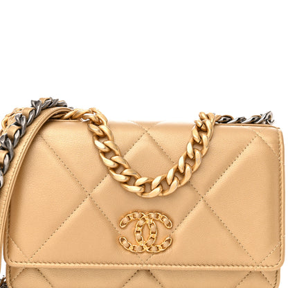Chanel Metallic Goatskin Quilted Chanel 19 Wallet On Chain WOC Gold 8 of 18