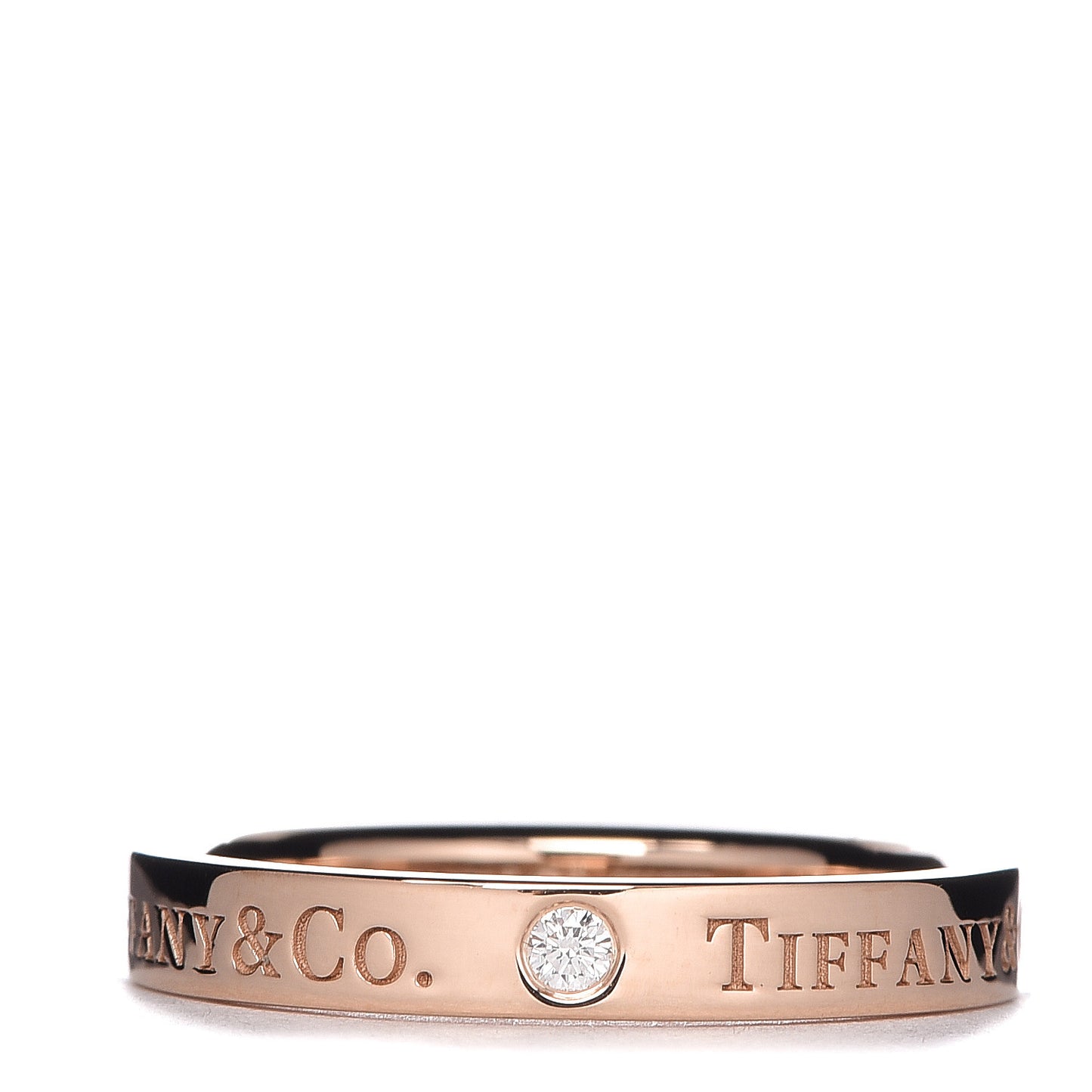 18K Rose Gold Diamond 3mm Logo Band Ring 53 6.25