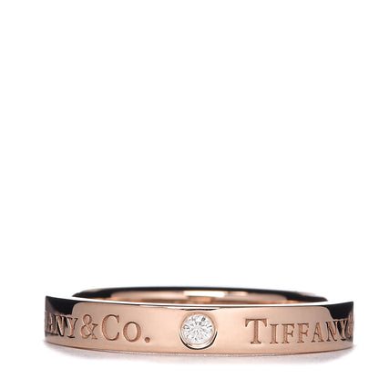 Tiffany 18K Rose Gold Diamond 3mm Logo Band Ring 53 6.25 3 of 4