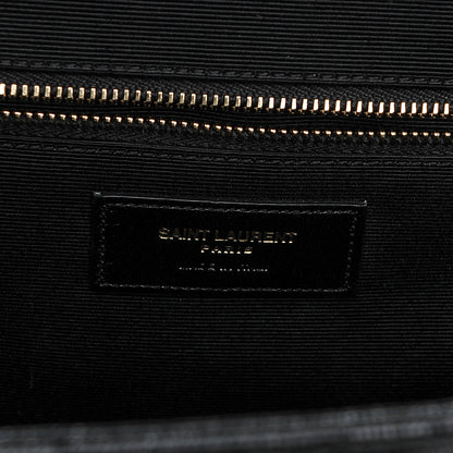 Saint Laurent Grain De Poudre Matelasse Chevron Large Monogram Satchel Black 6 of 6