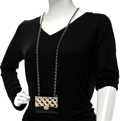 Chanel Metal Resin Lambskin Flap Bag Long Necklace Gold Black 2 of 5