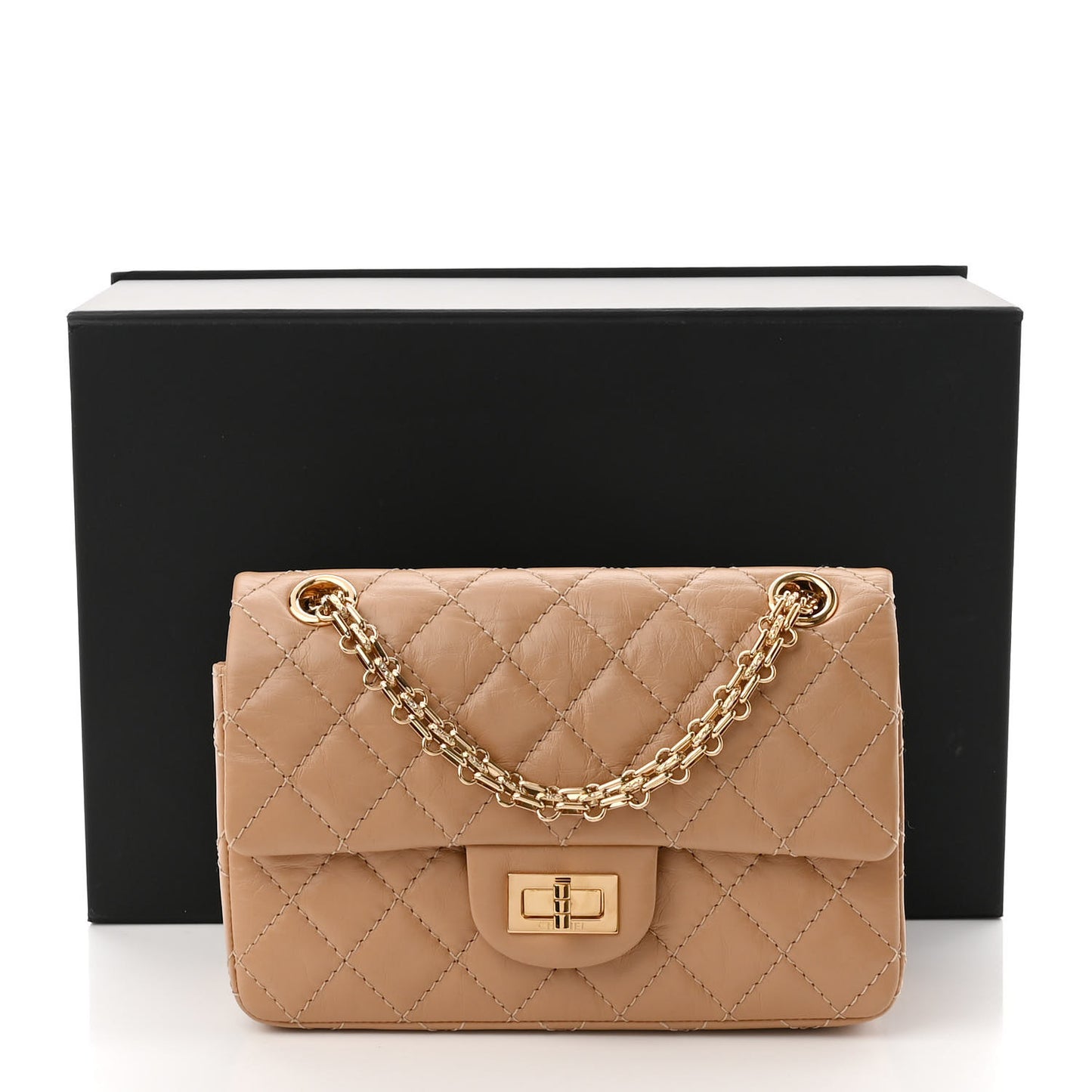Aged Calfskin Quilted 2.55 Reissue Mini Flap Beige