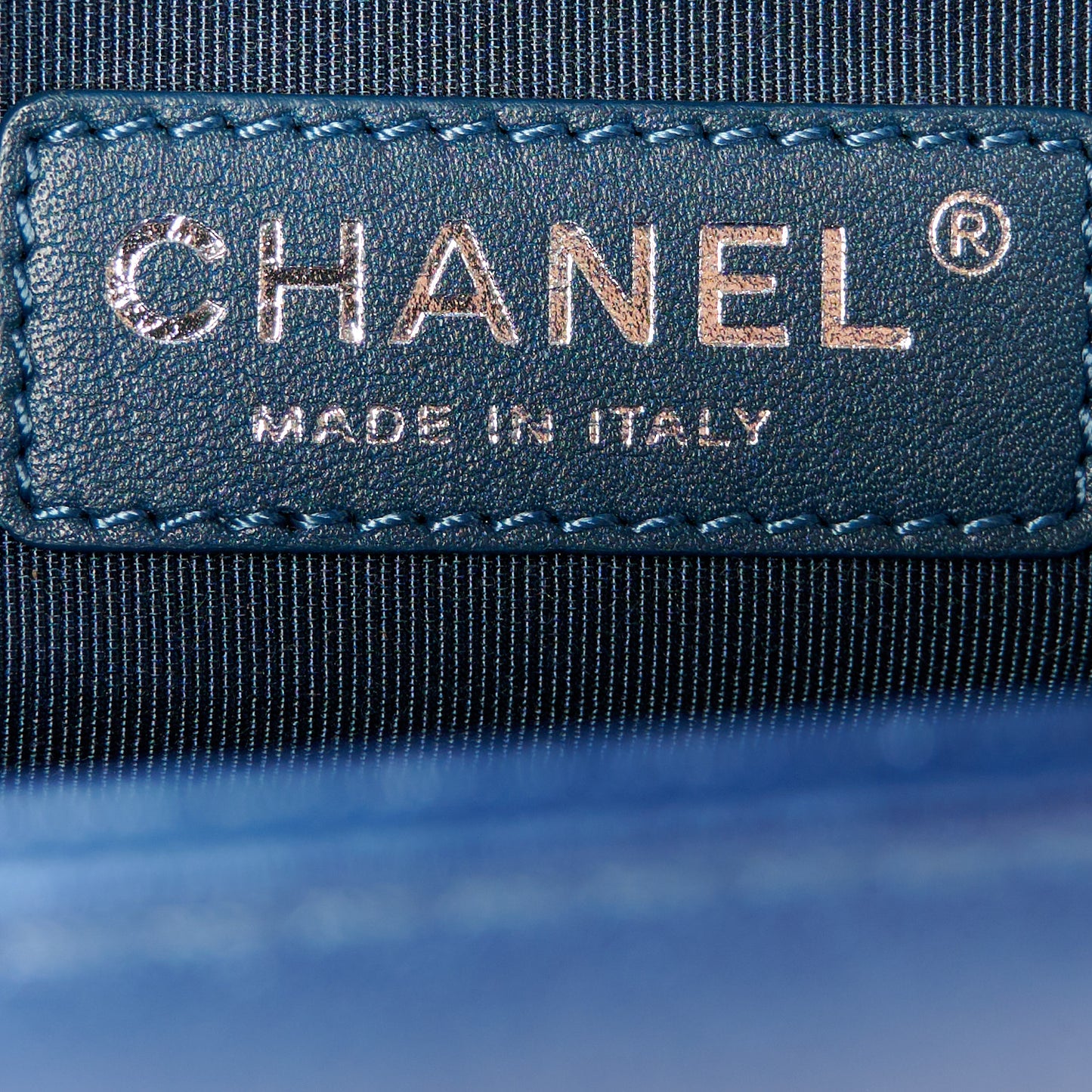 Metallic Lambskin Perforated Quilted Medium Boy Flap Blue
