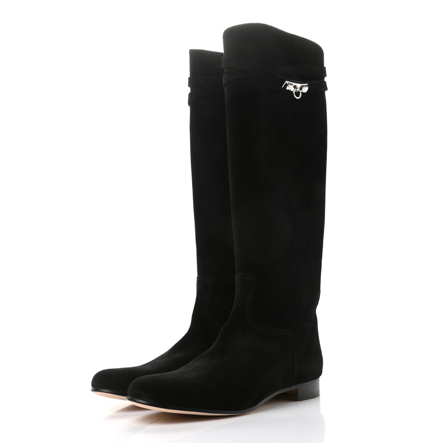 Hermes Suede Kelly Jumping Boots 38.5 Black 3 of 7